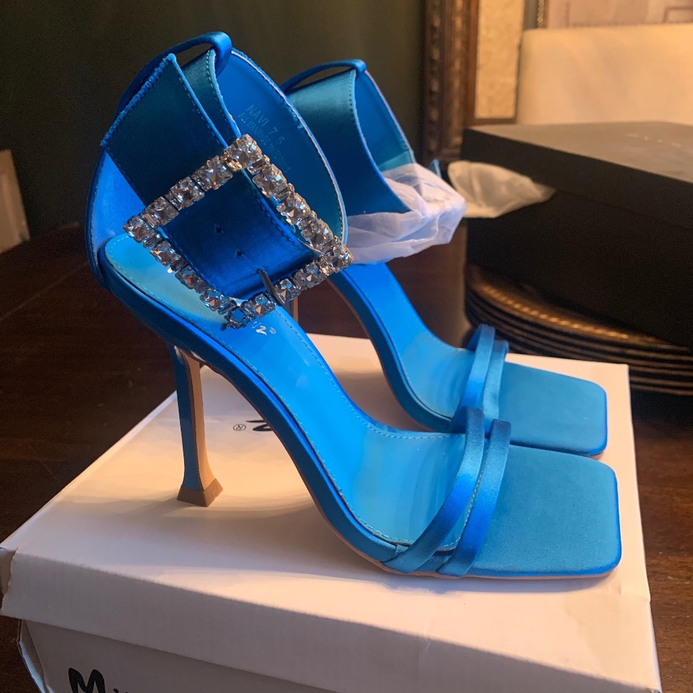 Navy Royal Blue Satin 7.5 Heels